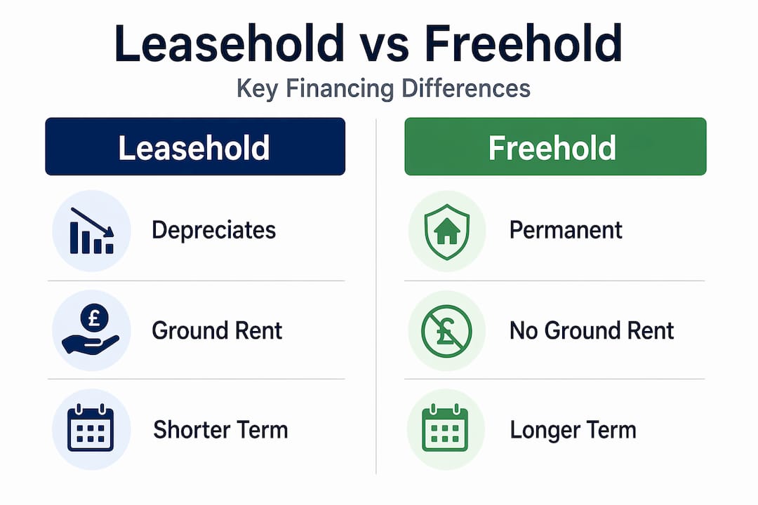 Infographic comparing leasehold and freehold financing