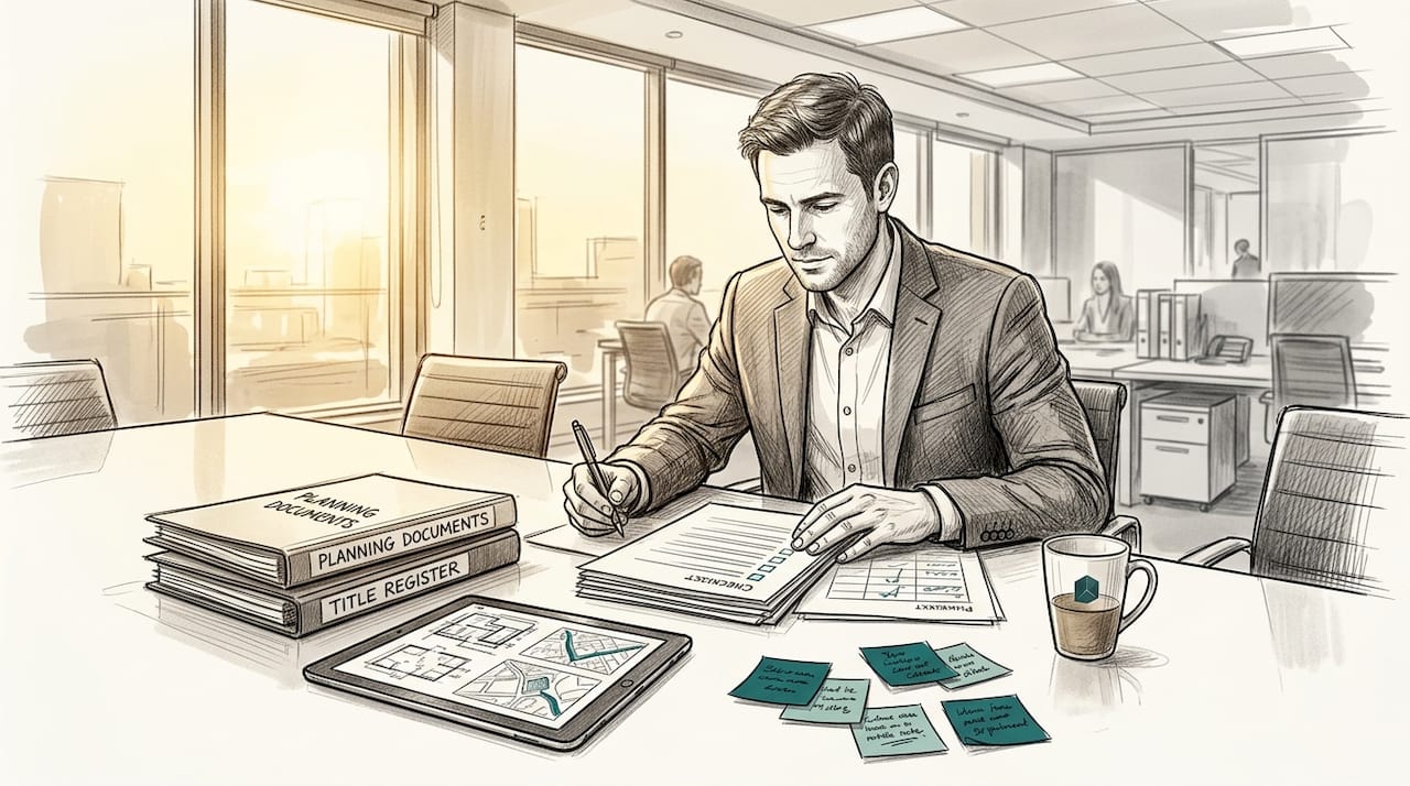 Property developer reviewing documents in meeting room