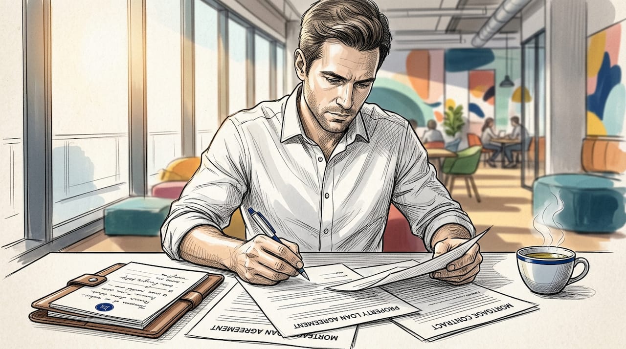 Investor reviewing property loan documents