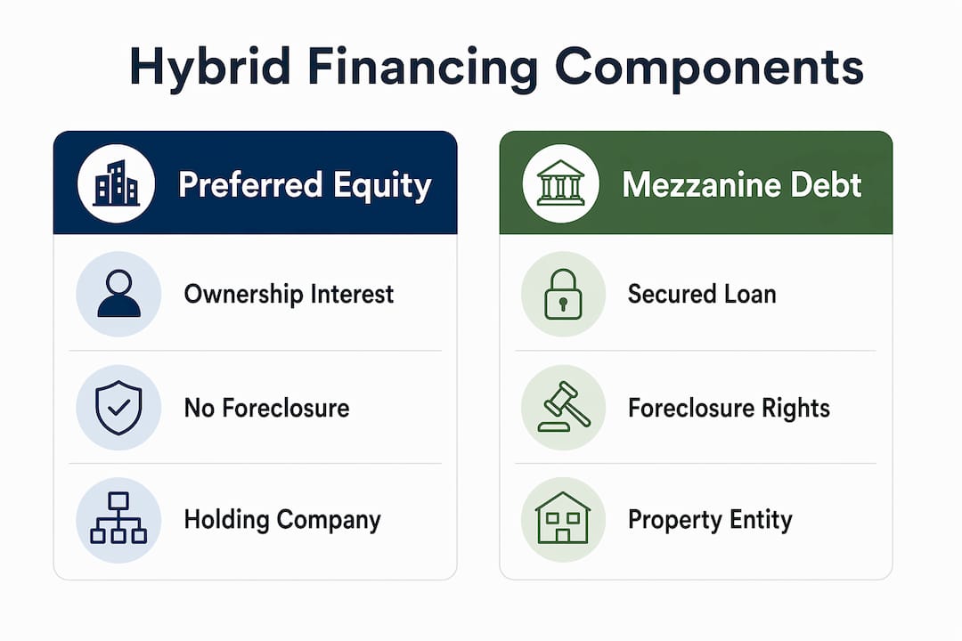 Infographic comparing preferred equity and mezzanine debt components