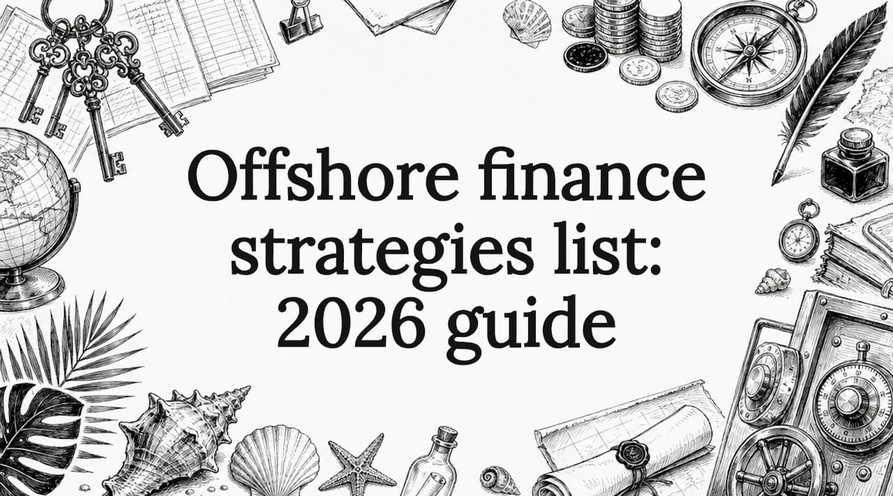 Decorative offshore finance title card illustration