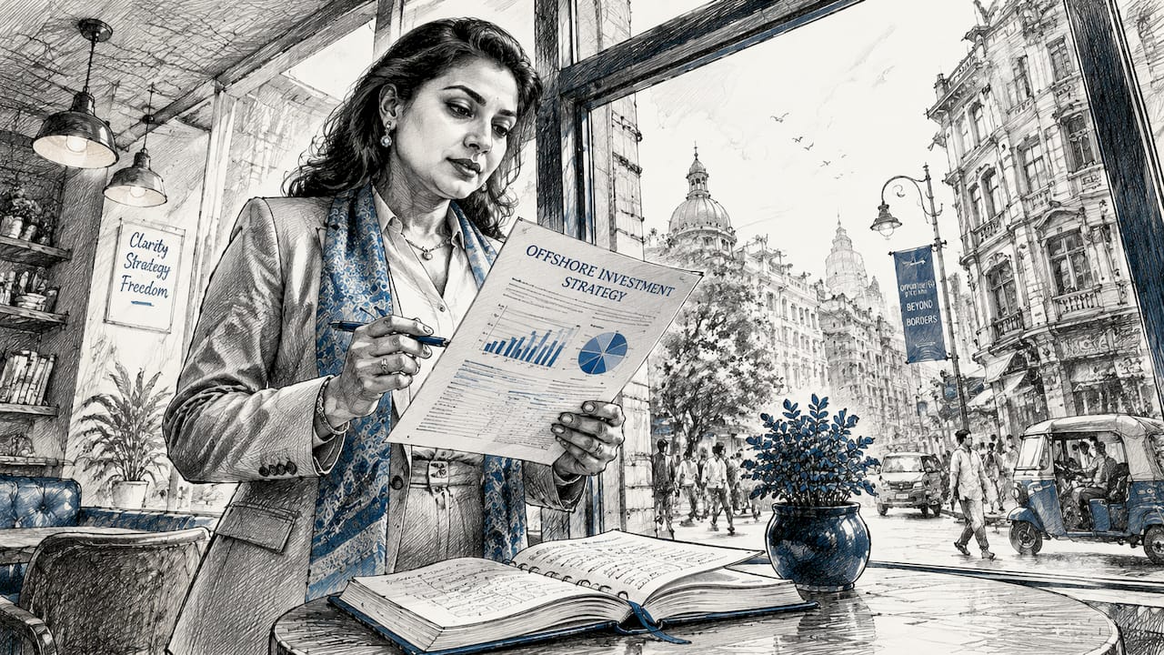 Financial advisor reviewing offshore investment documents