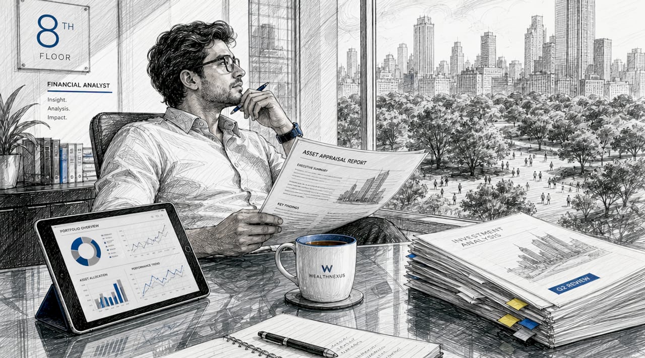 Financial analyst reviewing asset appraisal documents