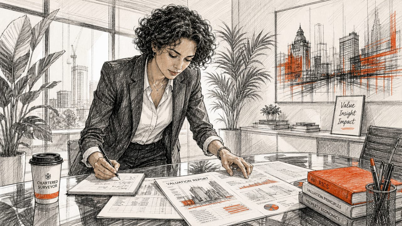 Chartered surveyor reviewing valuation documents
