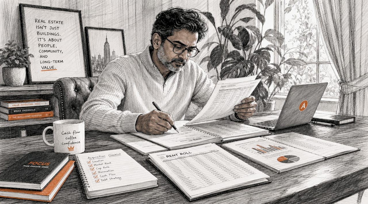 Investor reviewing financial property documents