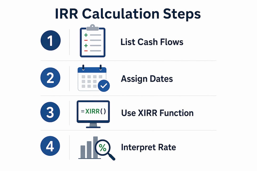 Infographic showing IRR calculation steps