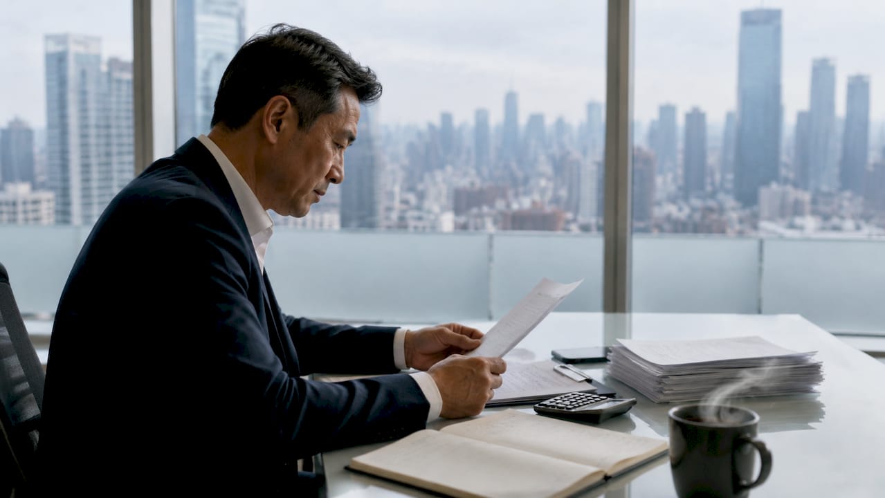 Investor reviewing property refinance documents