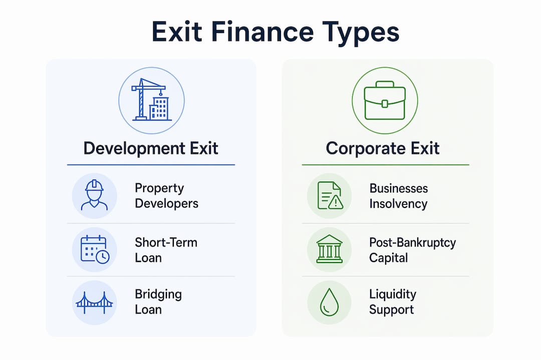 Infographic comparing development and corporate exit finance