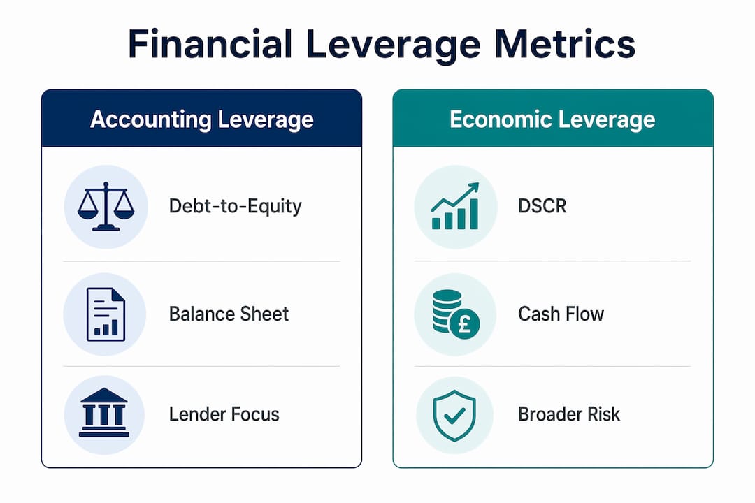 Infographic comparing accounting and economic leverage metrics