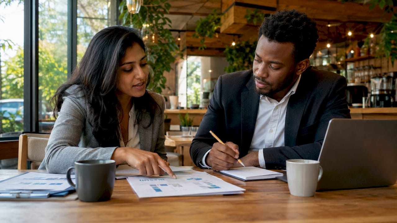 Two professionals discussing SPV financial benefits