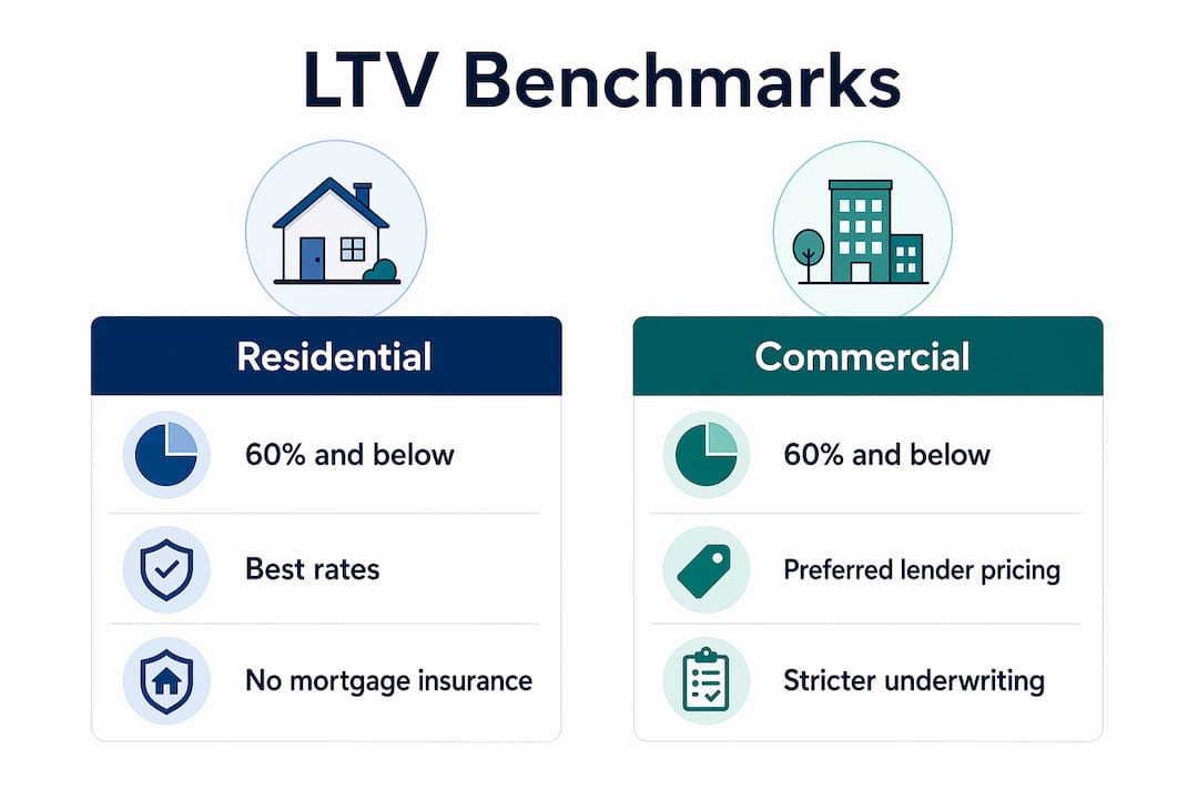 Infographic showing residential vs commercial LTV benchmarks