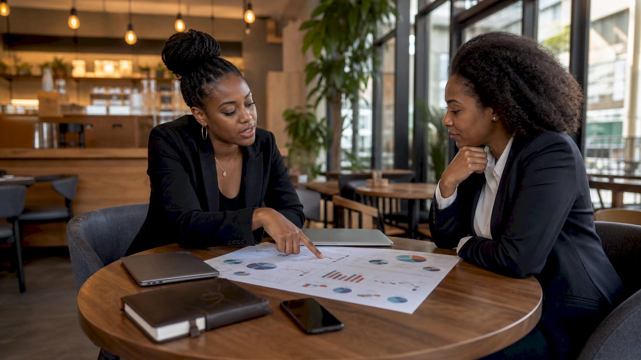 Two professionals discussing property finance types