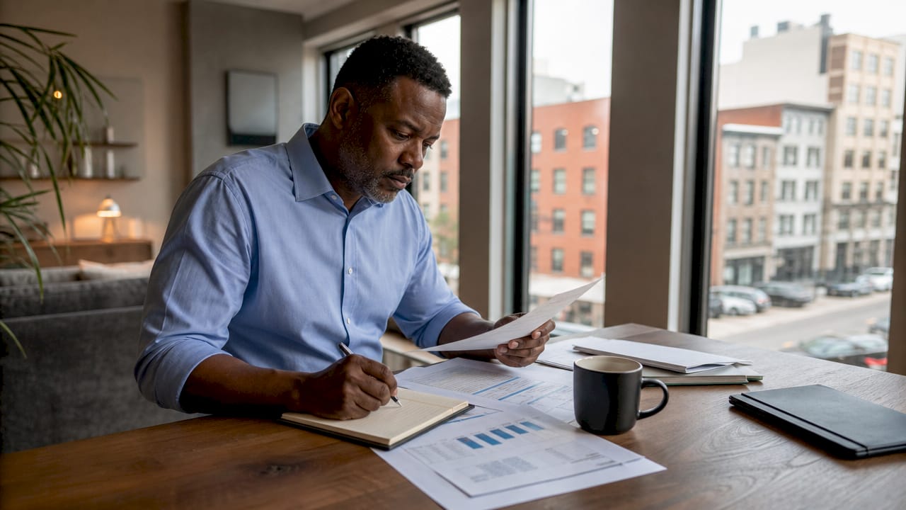 Property investor reviewing refinance documents