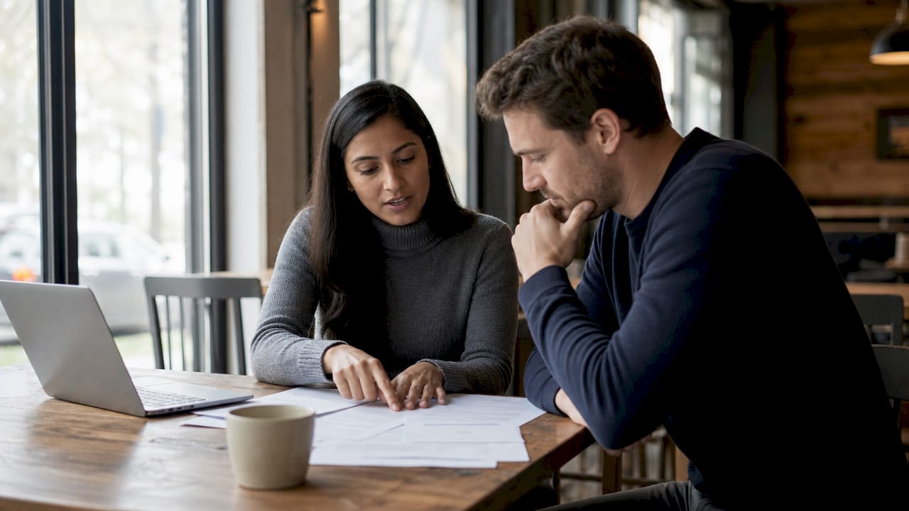 Professionals discussing refinance term sheets