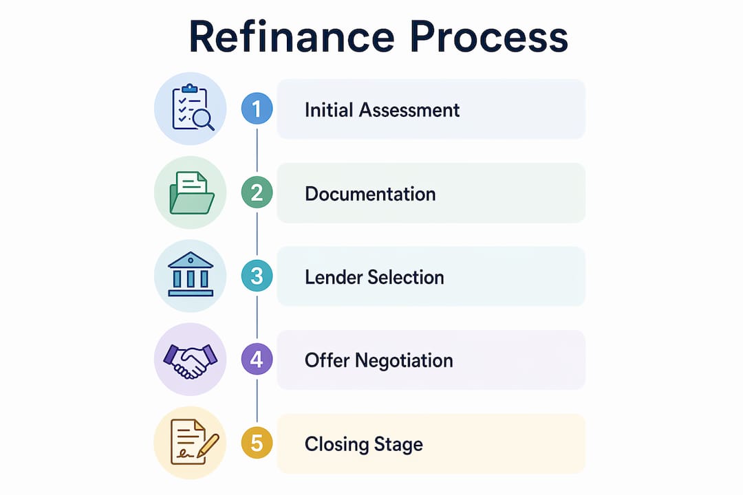 Infographic illustrating complex refinance steps