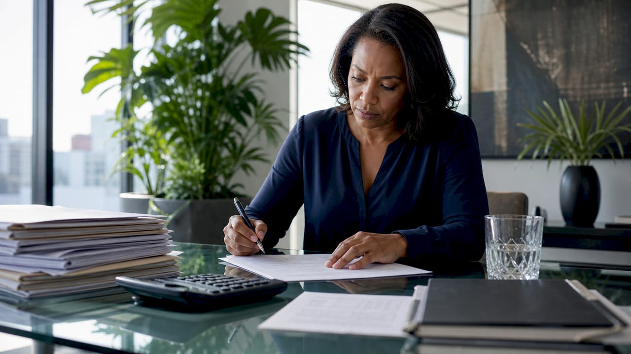 Woman reviewing financial covenants loan agreement