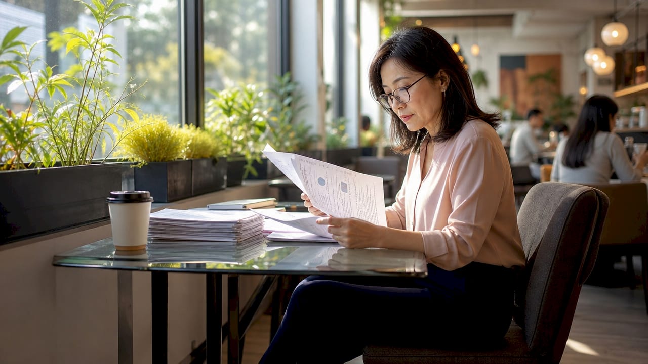 Analyst reviewing property underwriting reports