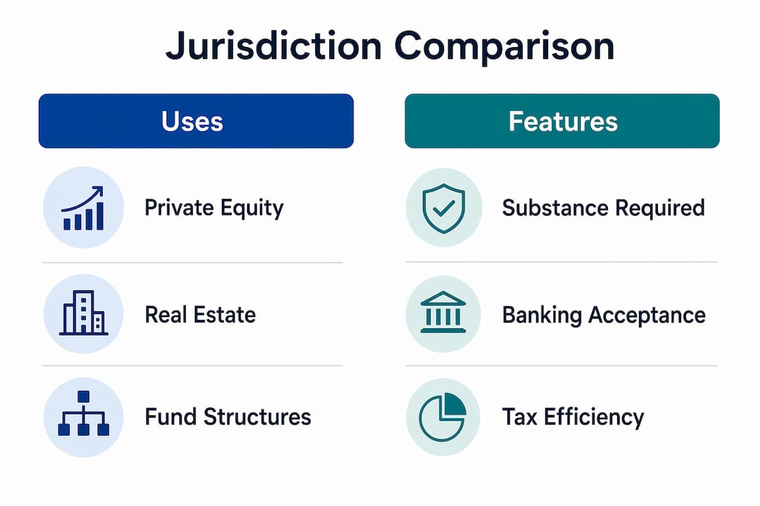 Infographic comparing offshore jurisdictions by use and features