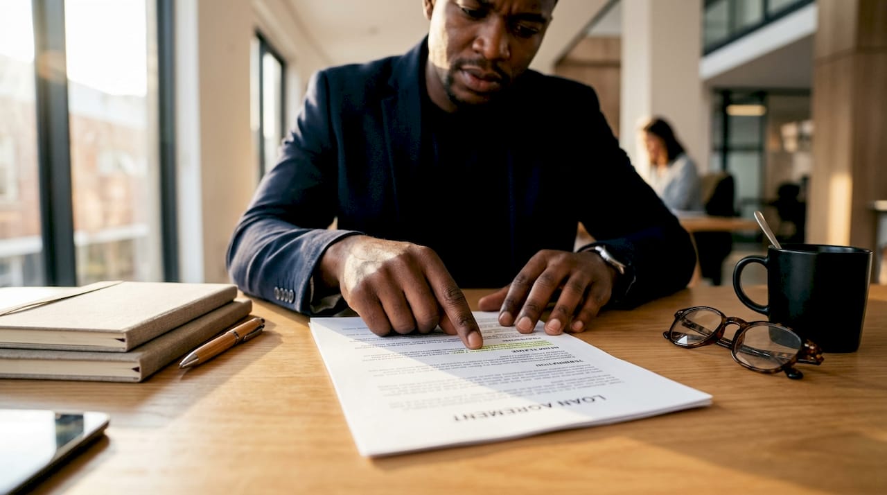 Hands pointing to break clause document
