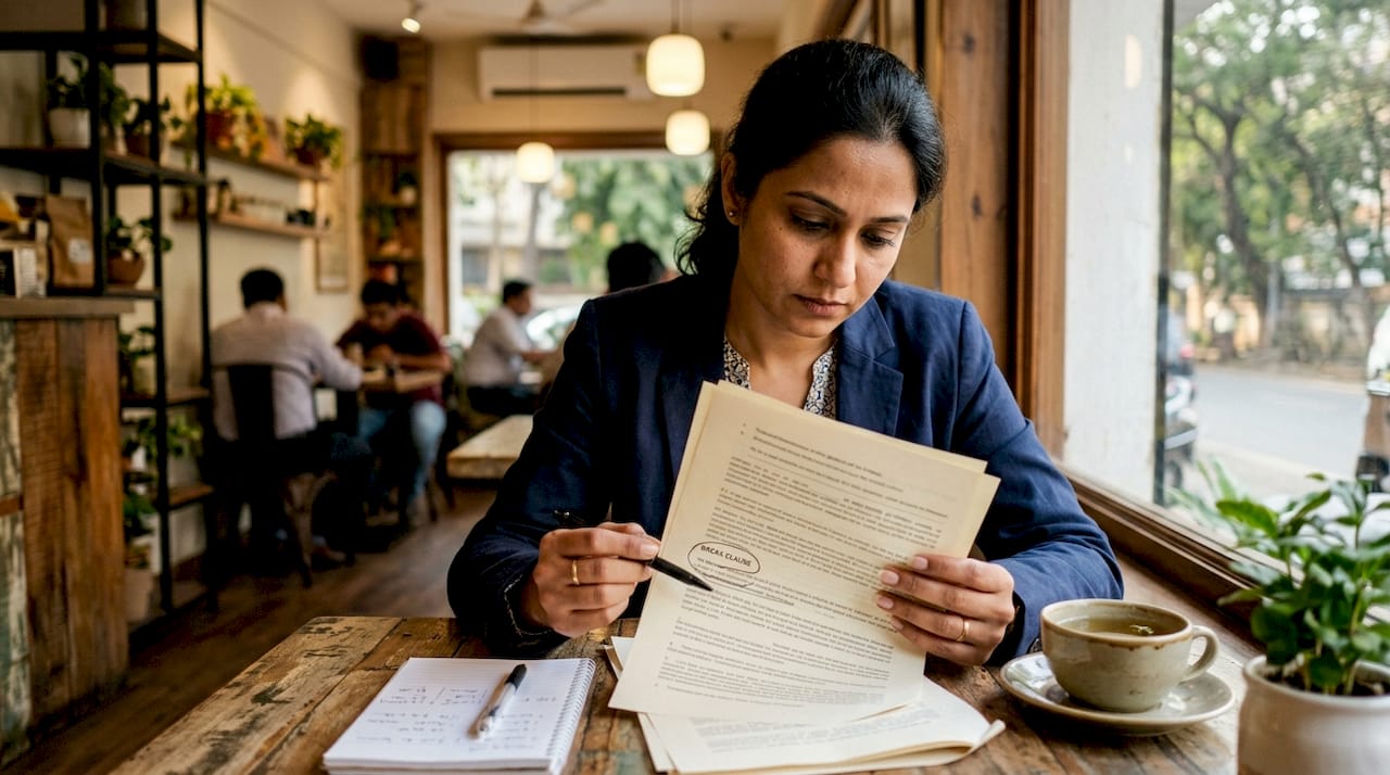 Businesswoman examining loan contract