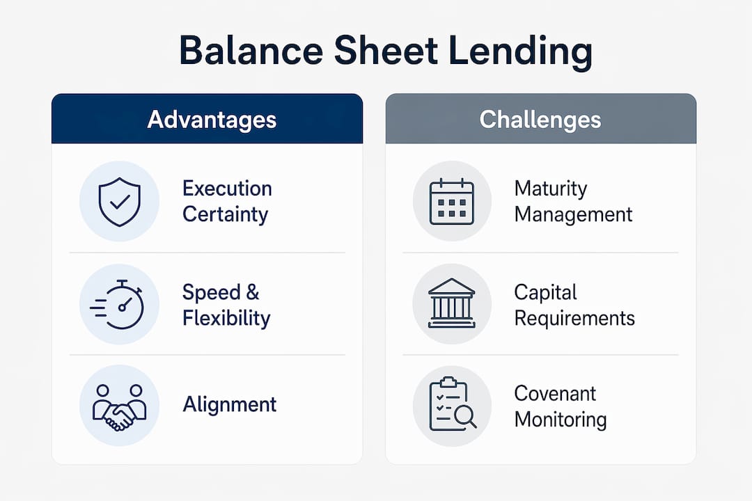 Infographic comparing advantages and challenges of balance sheet lending