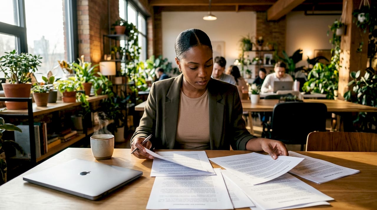 Investor reviewing real estate fund documents