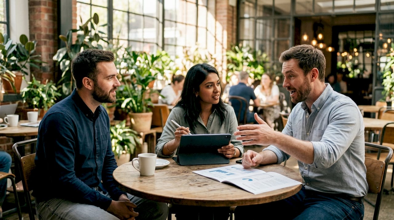 Diverse team discussing private market investments