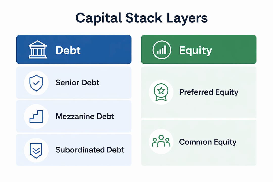 Infographic comparing capital stack layers in real estate