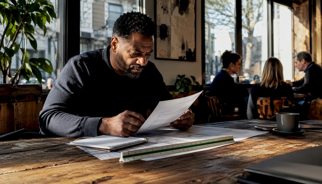 Property developer reviewing finance brochures