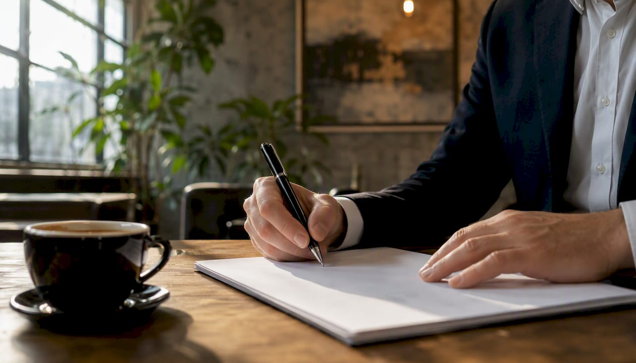 Hands signing corporate guarantee document