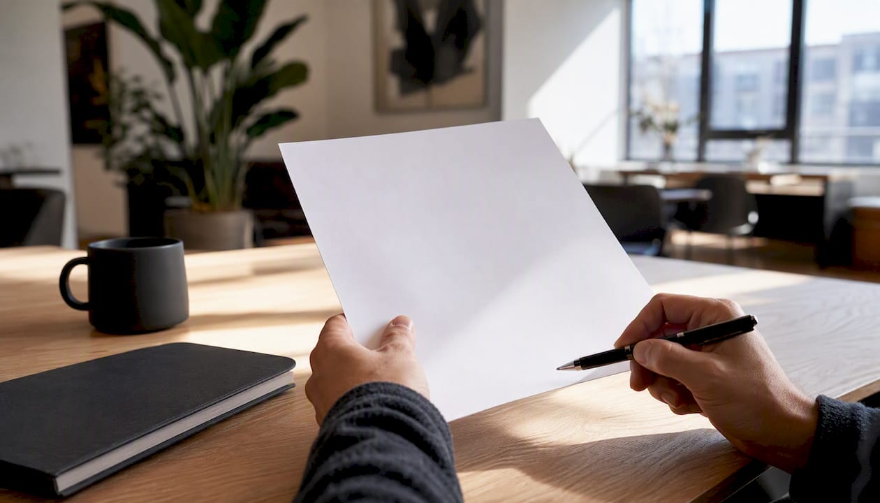Founder reviewing blank term sheet placeholder