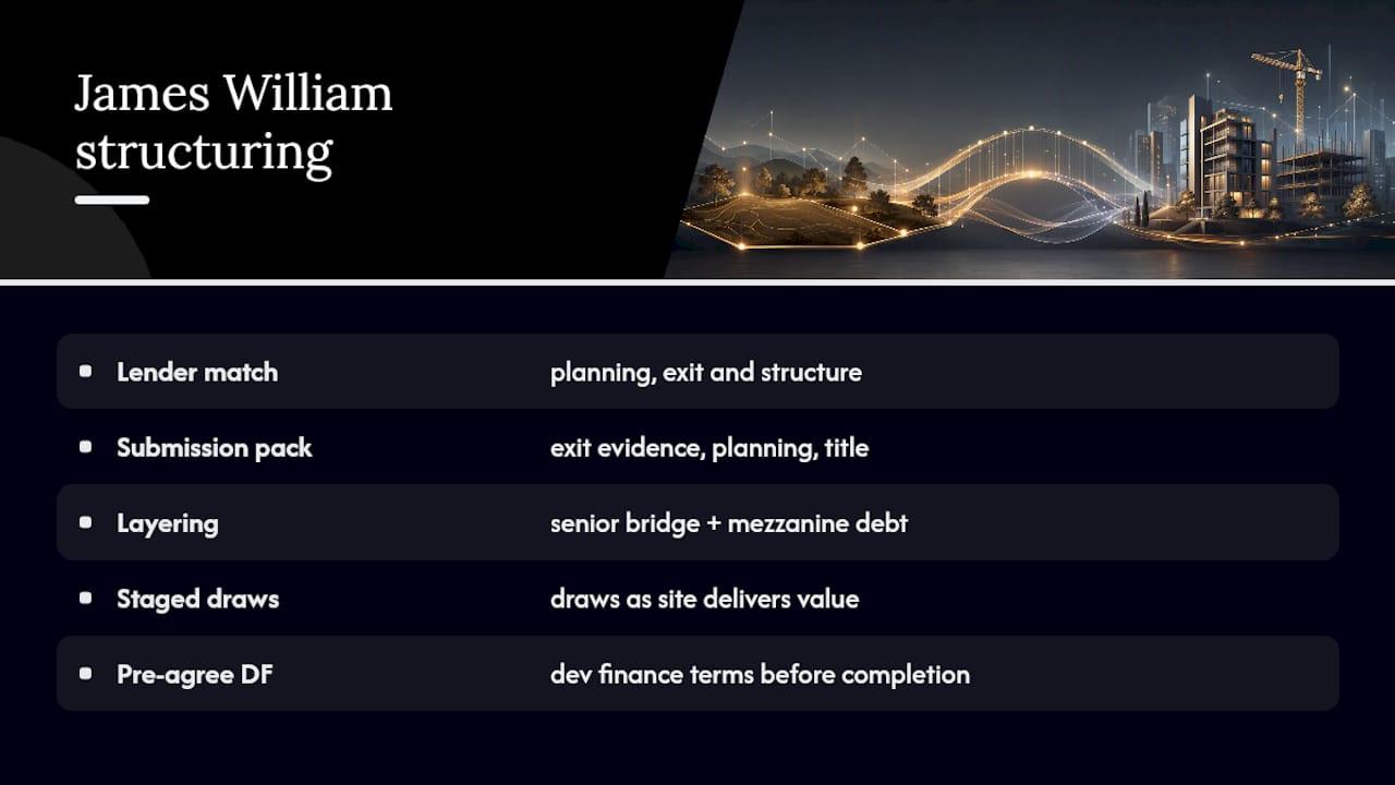 How James William & Co Capital structures land bridging cases — overview diagram