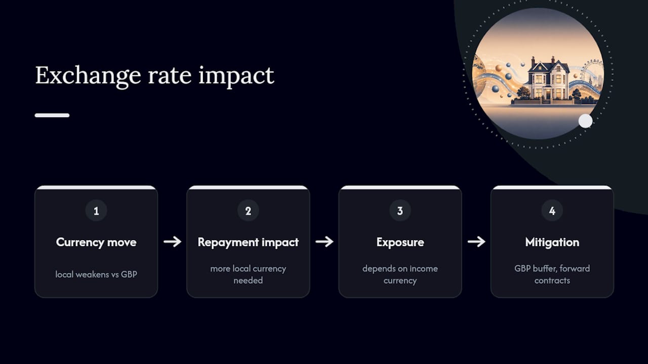 Diagram showing exchange rate impact on mortgage repayments