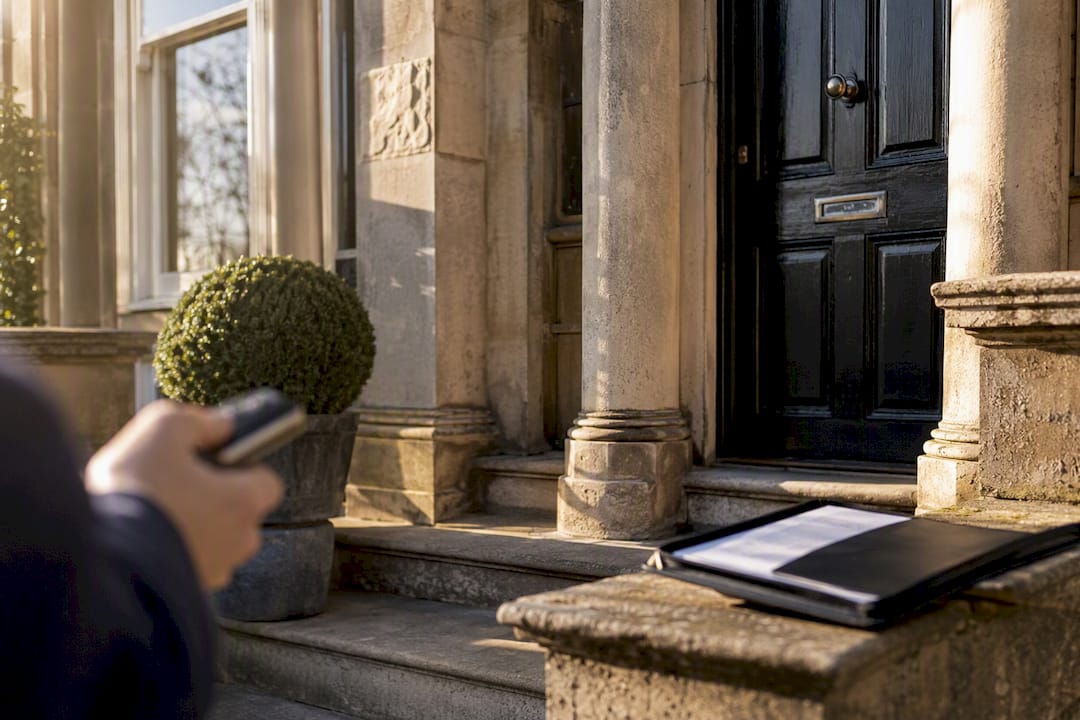 Luxury UK property entrance with mortgage folder