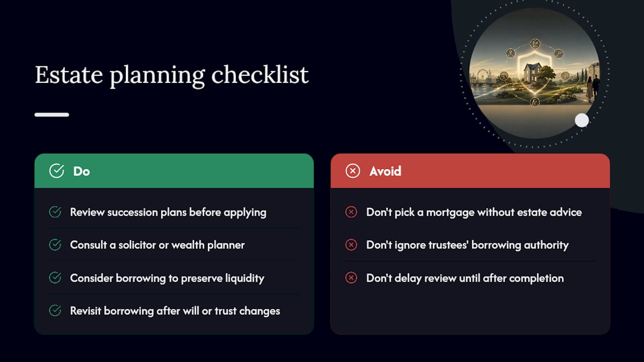 Estate planning and succession alongside HNW borrowing — overview diagram