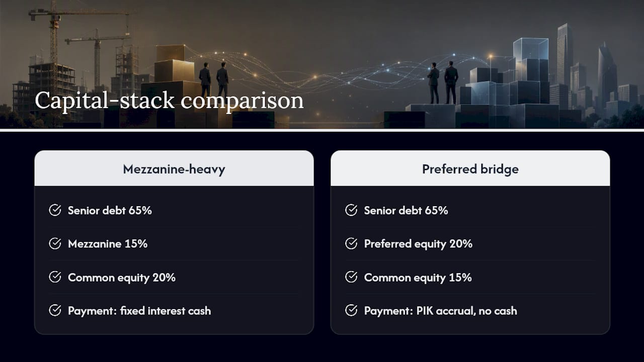 Comparison of mezzanine and preferred equity stacks