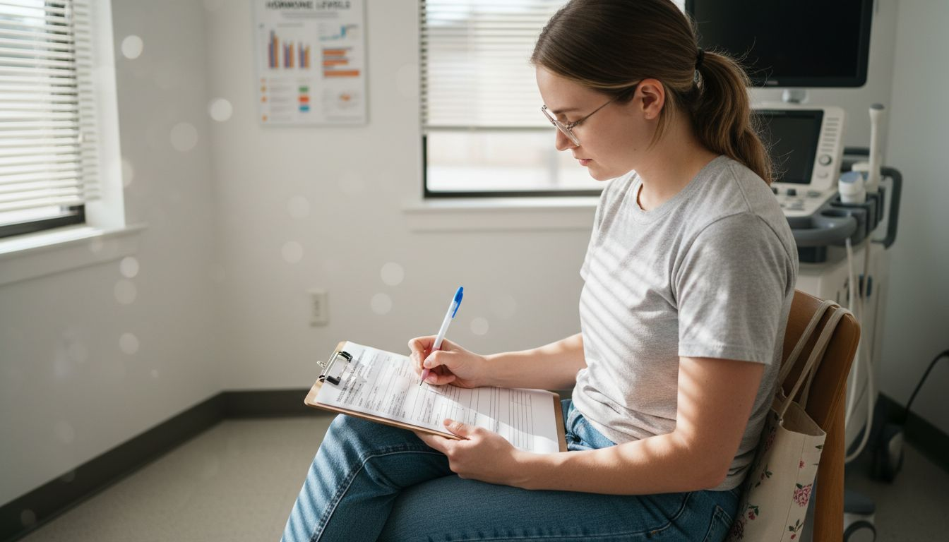 Patient filling medical history paperwork