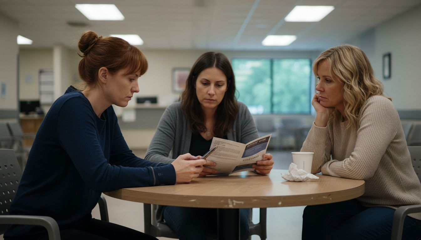 Women discussing elective egg freezing in waiting room