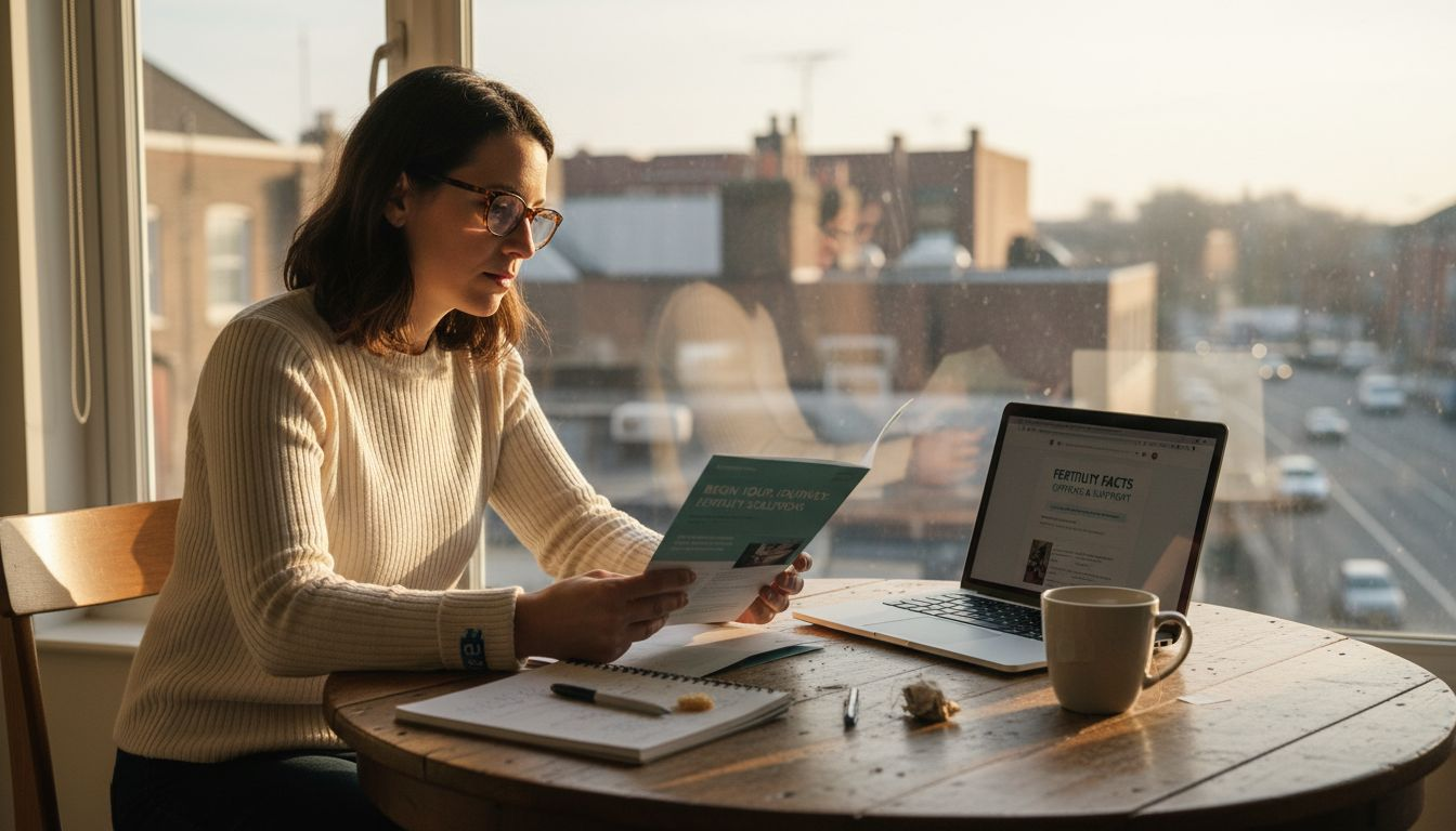 Woman thinking about fertility options at table