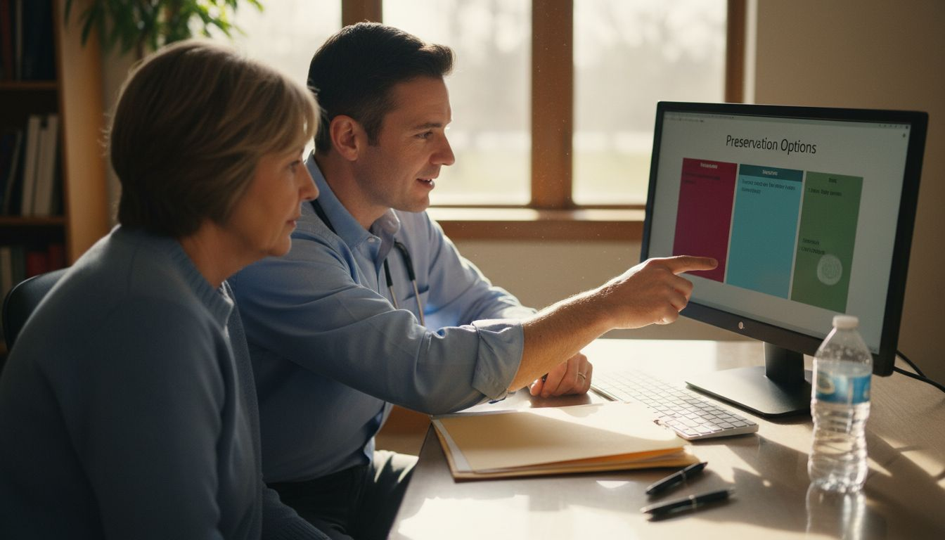 Patient reviewing preservation options with doctor