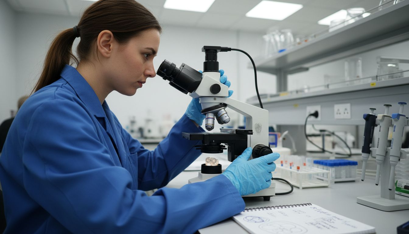 Lab technician analyzes egg cell samples