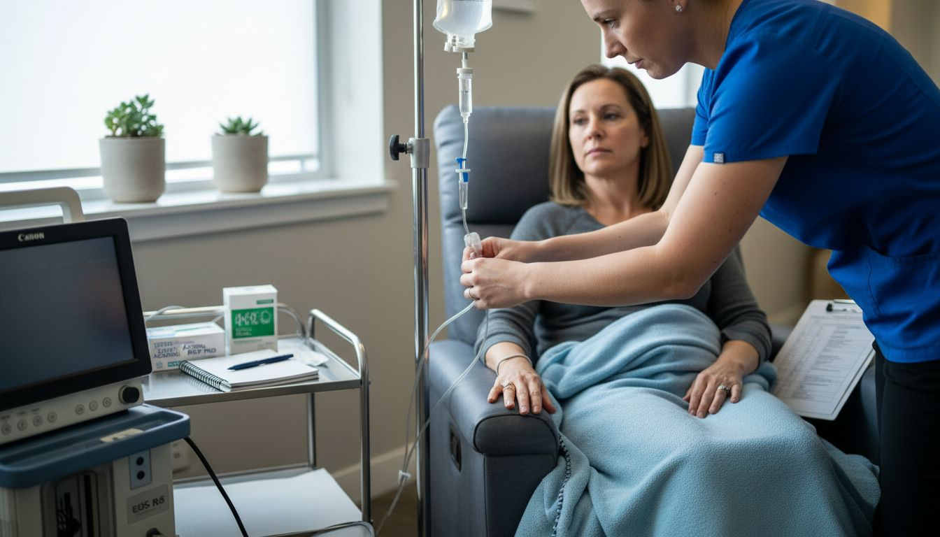 Nurse administers therapy in fertility clinic