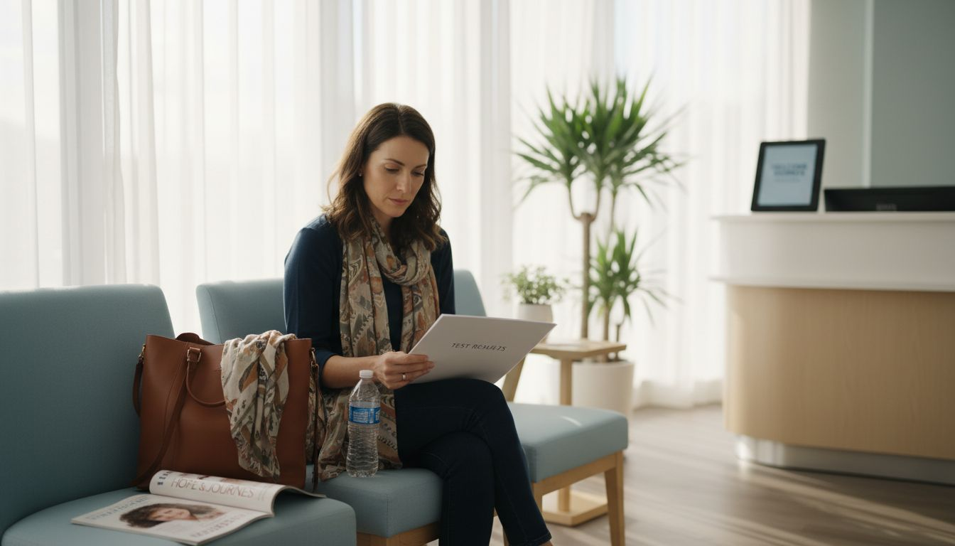 Woman waiting in fertility clinic lobby
