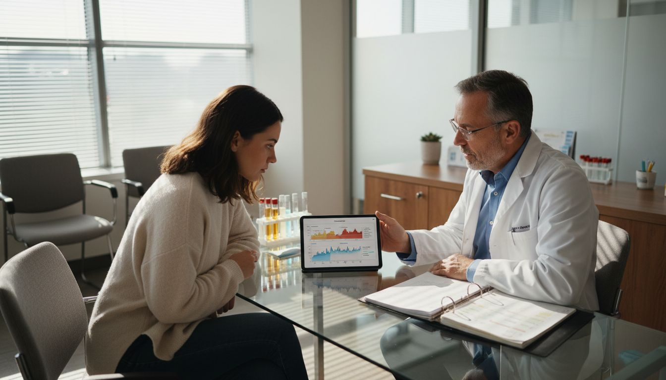 Doctor and patient reviewing fertility test results