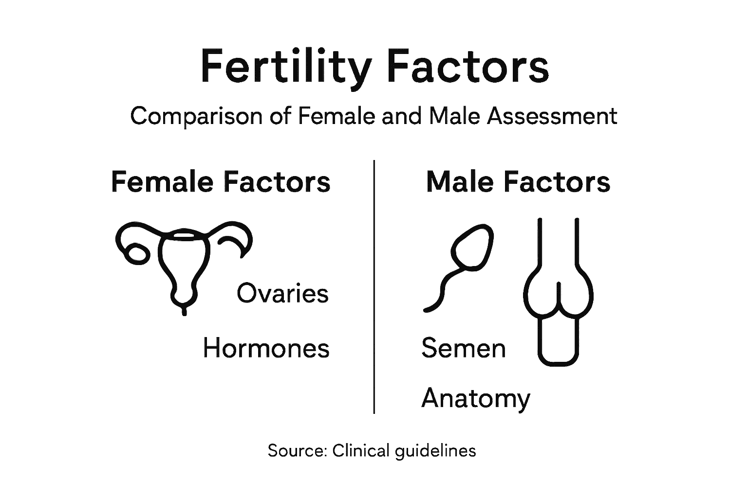 Infographic comparing female and male fertility assessment factors