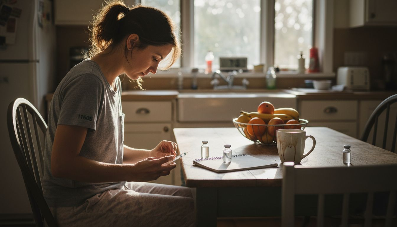 Woman self-administering hormone injection at home