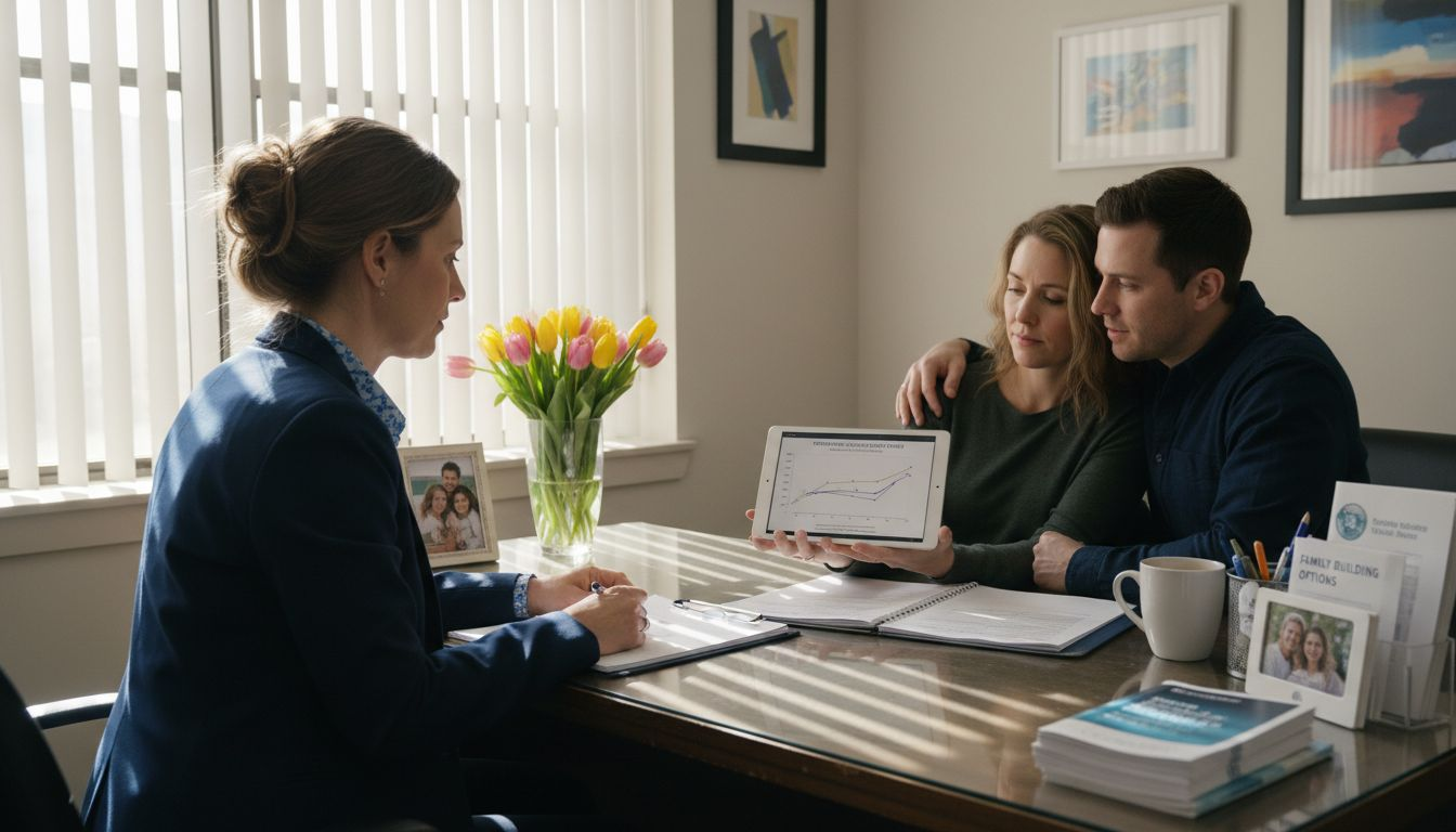 Fertility specialist showing treatment data graph