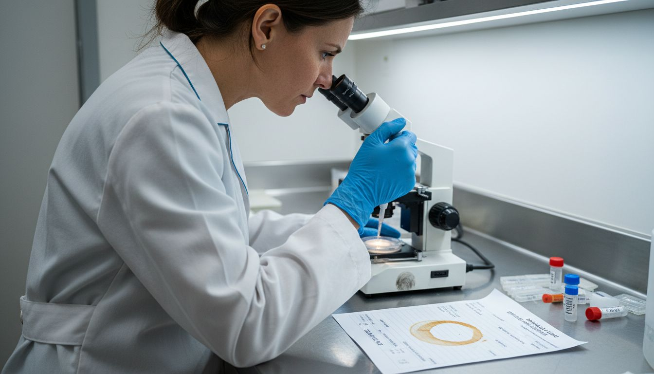 Lab technician examining egg quality test