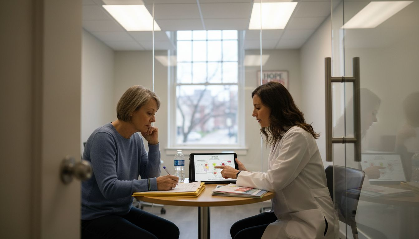 Woman consulting fertility specialist in clinic
