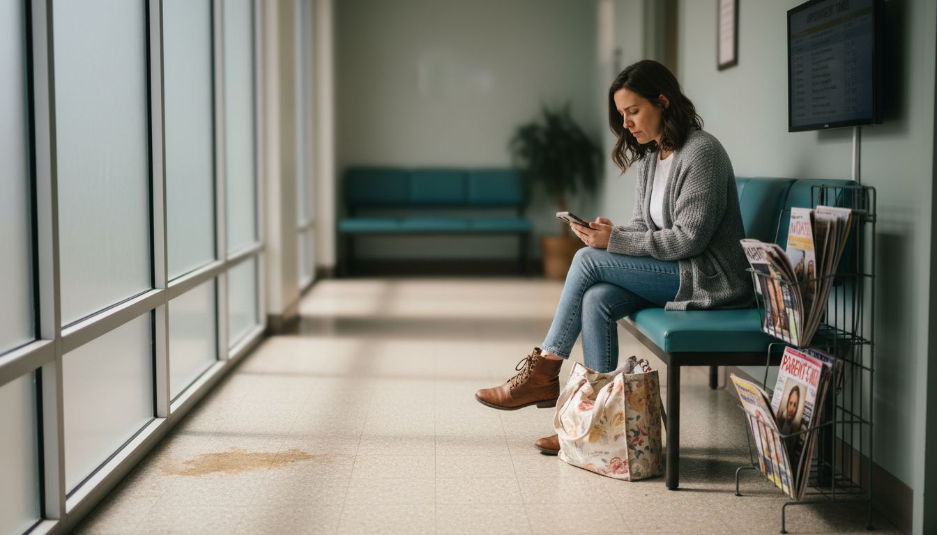 Woman waiting in clinic fertility waiting room